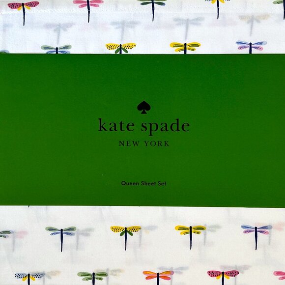 Kate Spade Queen Sheet Set 4pc Dragonfly Colorful Pink Blue Yellow NEW